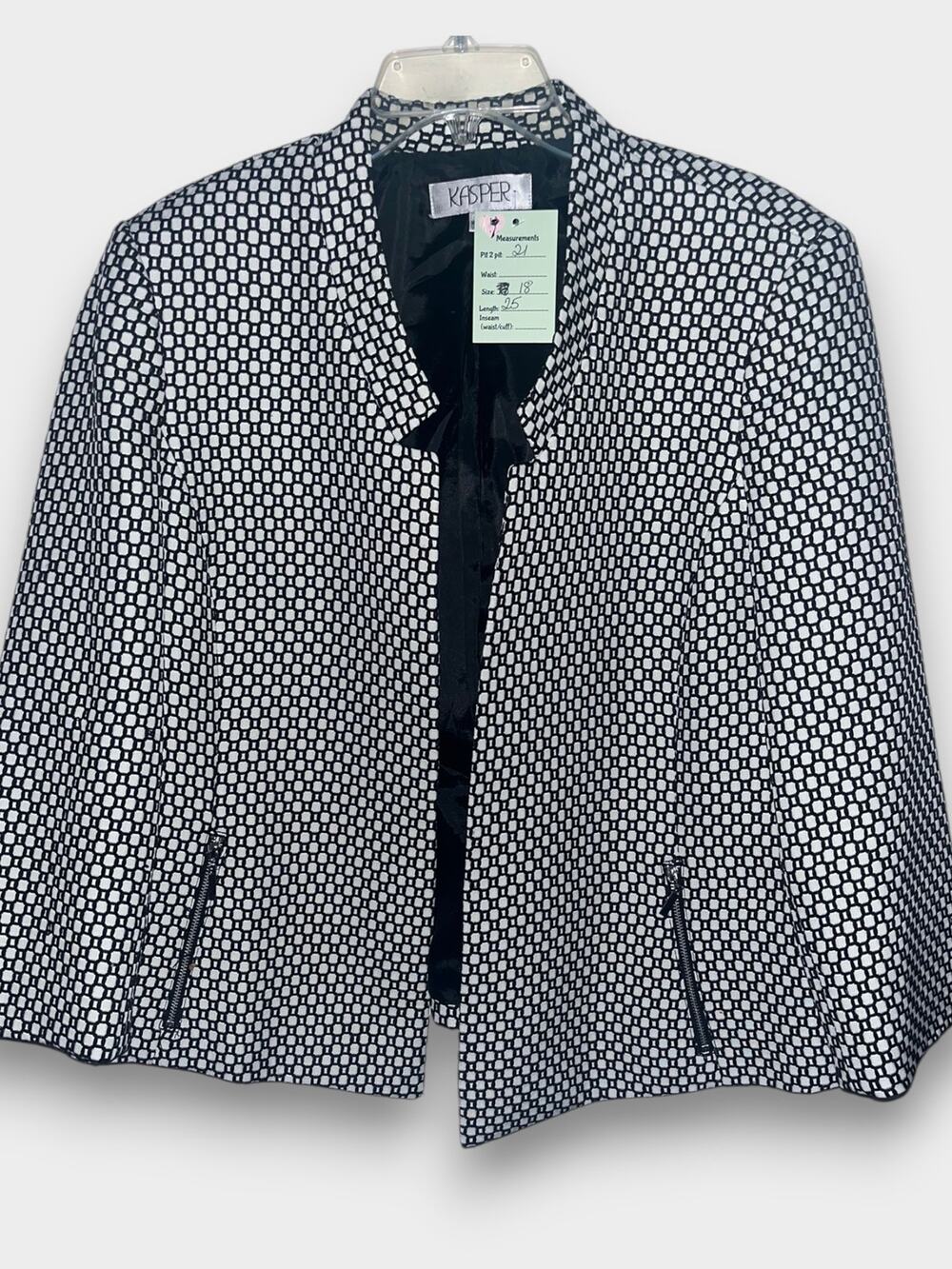 Vintage Kasper Black And White Open Blazer | Size 18 | EUC